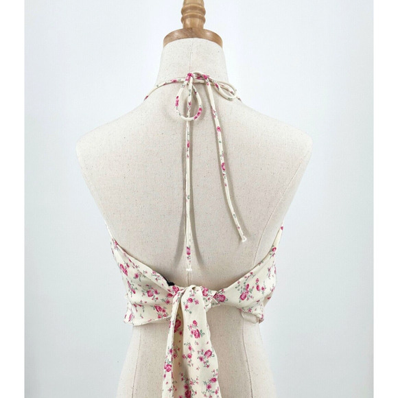 Zara Womens Floral Print Crop Top Medium Halter Cottage Boho Romantic Feminine - Picture 4 of 8